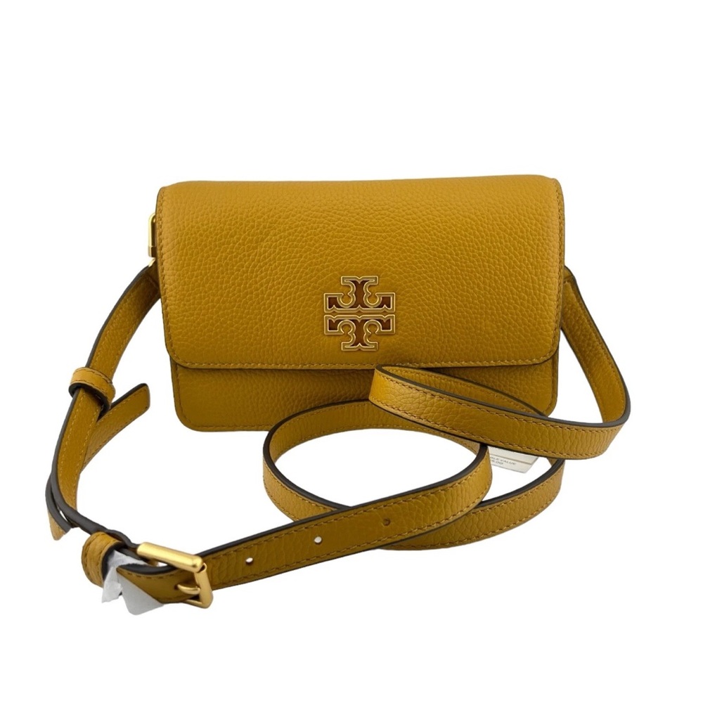 Tory Burch Britten Convertible Crossbody Mini Purse NWT Golden Curry Leather